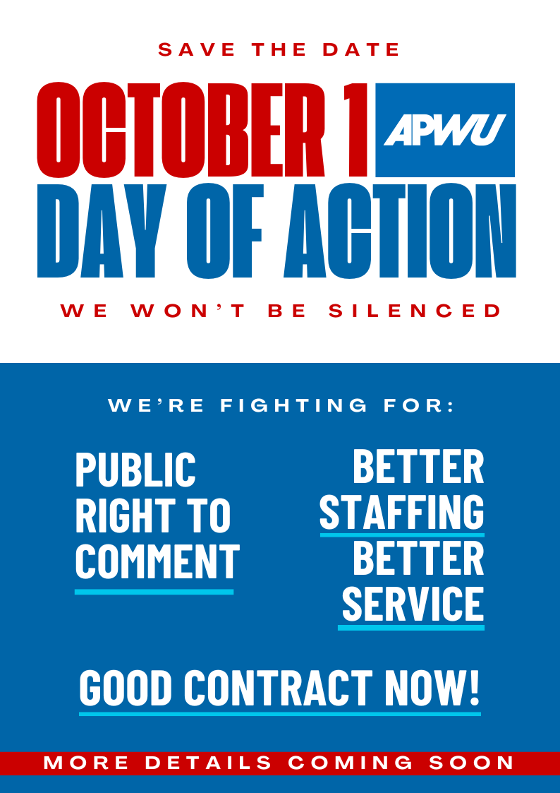 Oct 1 APWU Day of Action: We Won't Be Silenced Poster
