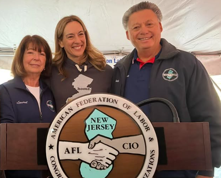 [Left to right] New Jersey State AFL-CIO Secretary-Treasurer Laurel Brennan, Gov. Mikie Sherrill and New Jersey State AFL-CIO President Charles Wowkanech.