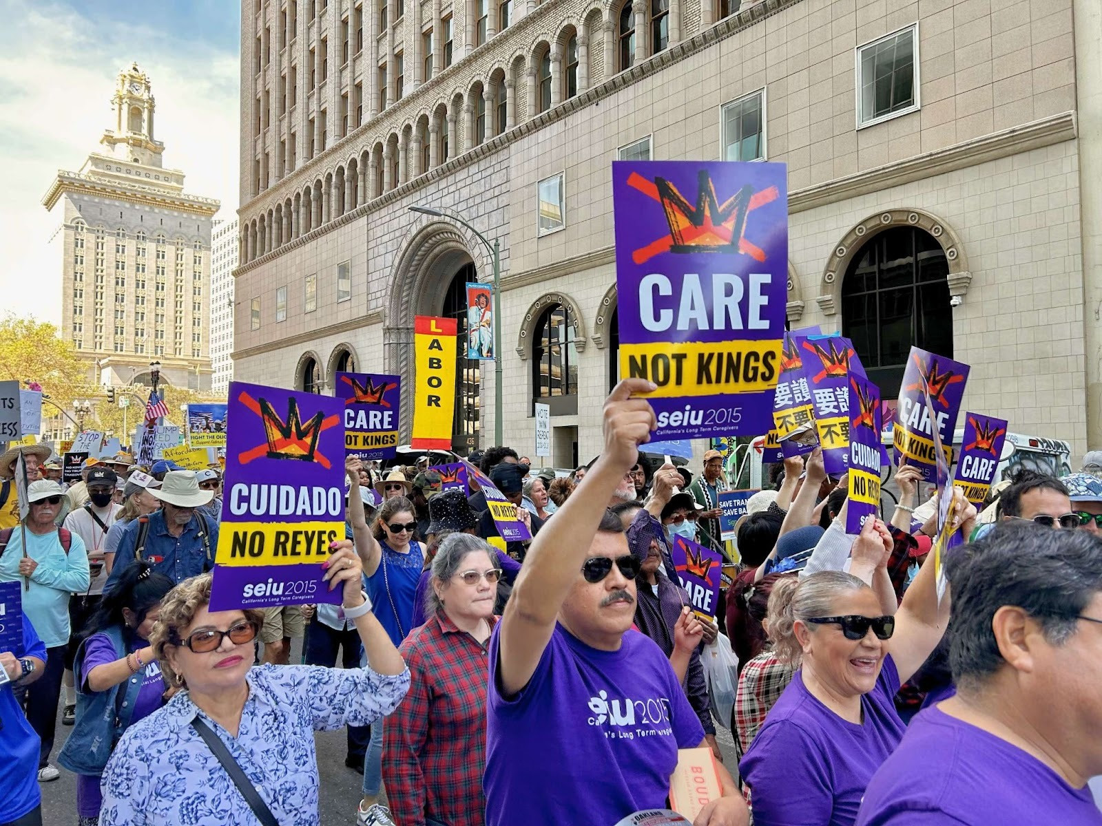 SEIU members march at the No Kings rally in Los Angeles.
