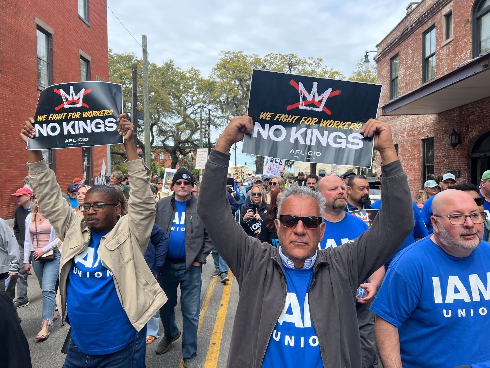 IAM Union members march at the Savannah, Georgia, No Kings rally.