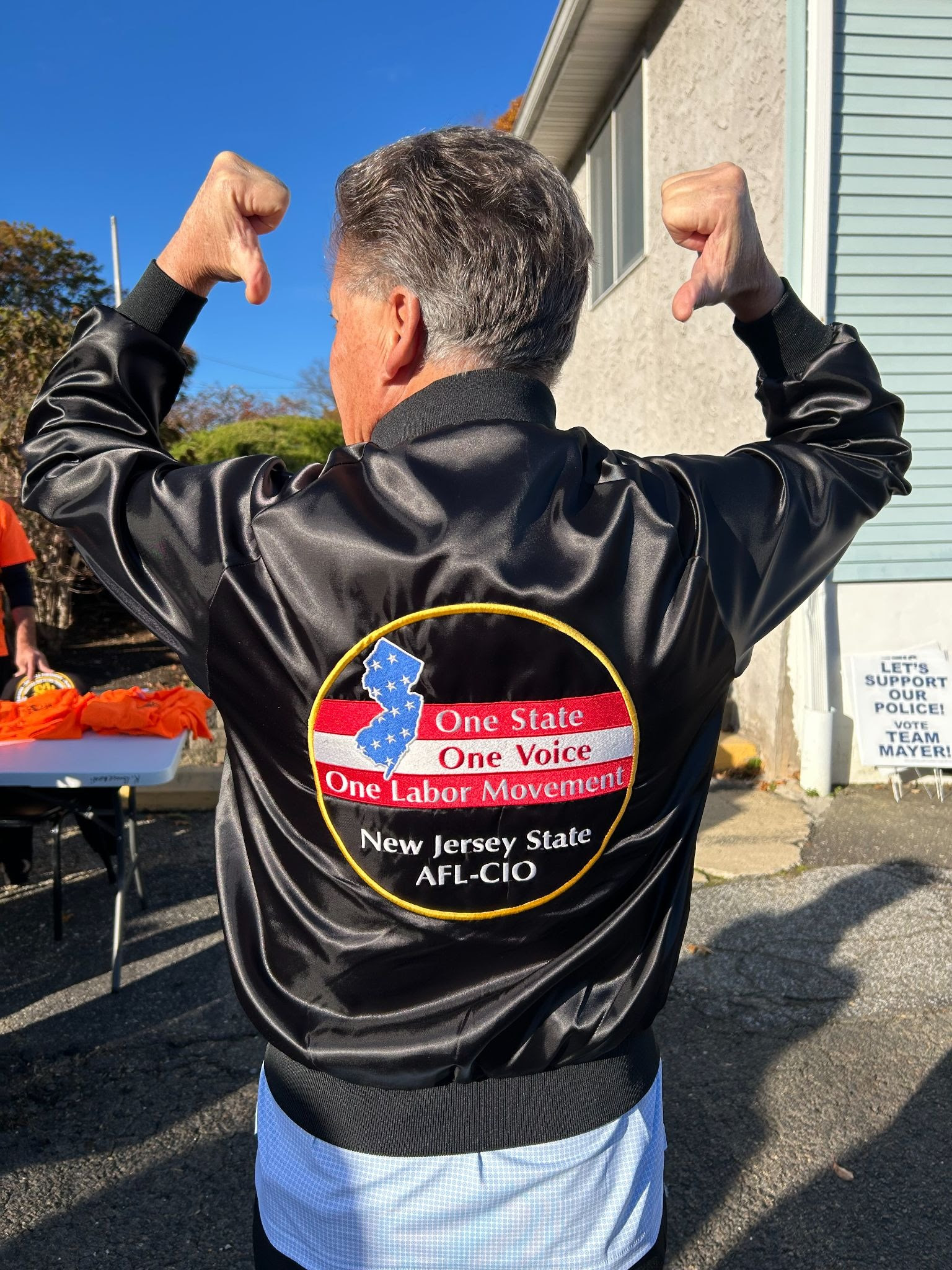 New Jersey State AFL-CIO President Charles Wowkanech wearing a New Jersey State AFL-CIO jacket.