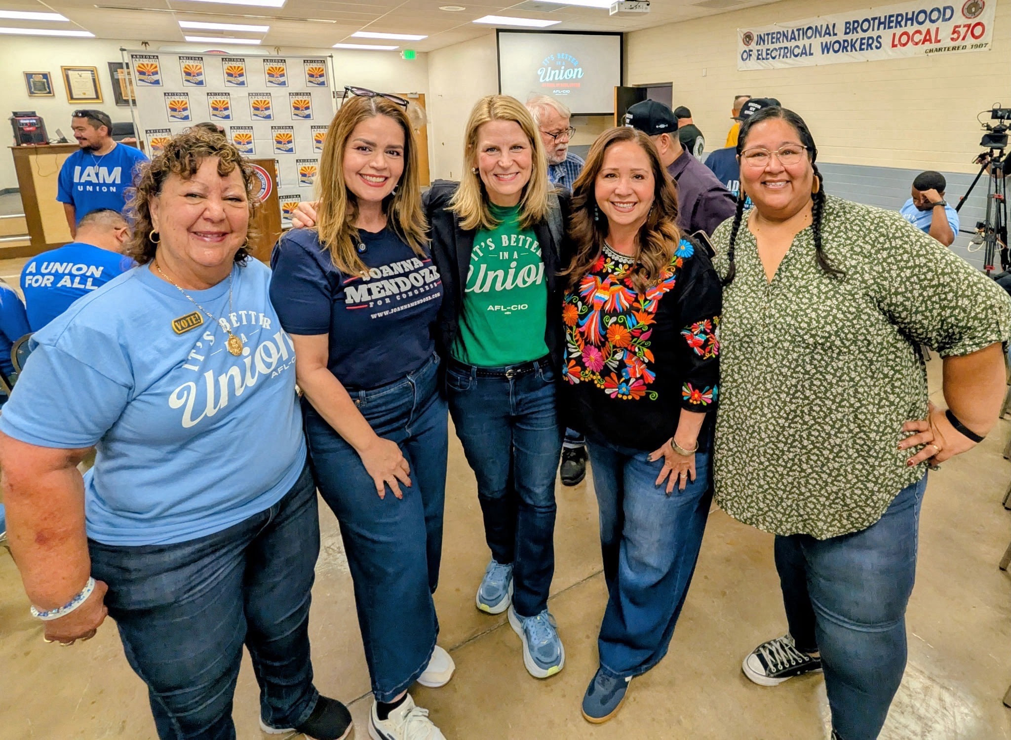 [Left to right] Cecilia Valdez, Regina Romero, Liz Shuler, Adelita Grijalva and Gabriella Cázares-Kelly.